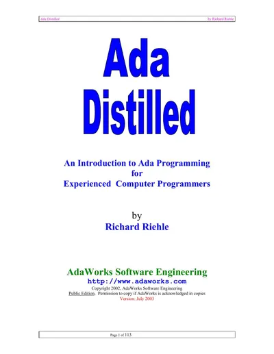Ada Distilled: An Introduction to Ada Programming for Experienced Computer Programmers