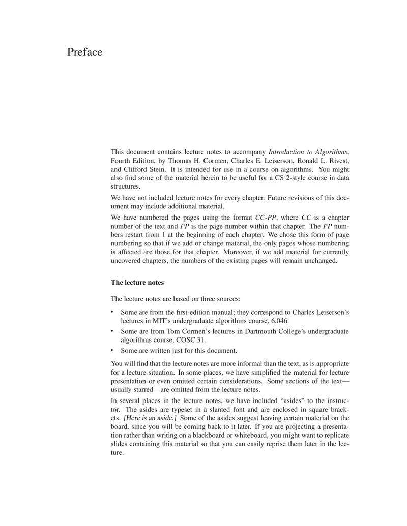 Lecture Notes to Accompany Introduction to Algorithms, Fourth Edition