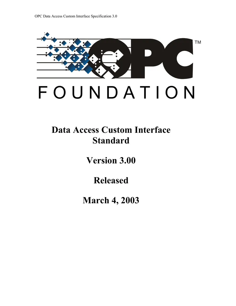 OPC Data Access Custom Interface Specification 3.0